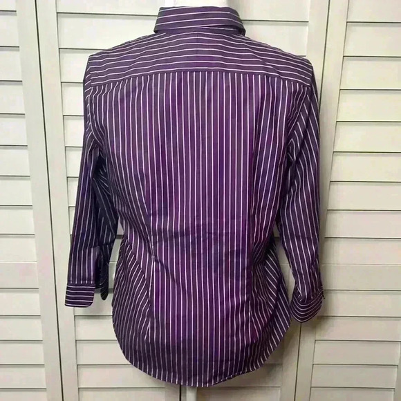 Lauren Ralph Lauren Pinstripe Non-Iron Cotton 3/4 Sleeve Button Down Top Size M - Picture 7 of 7